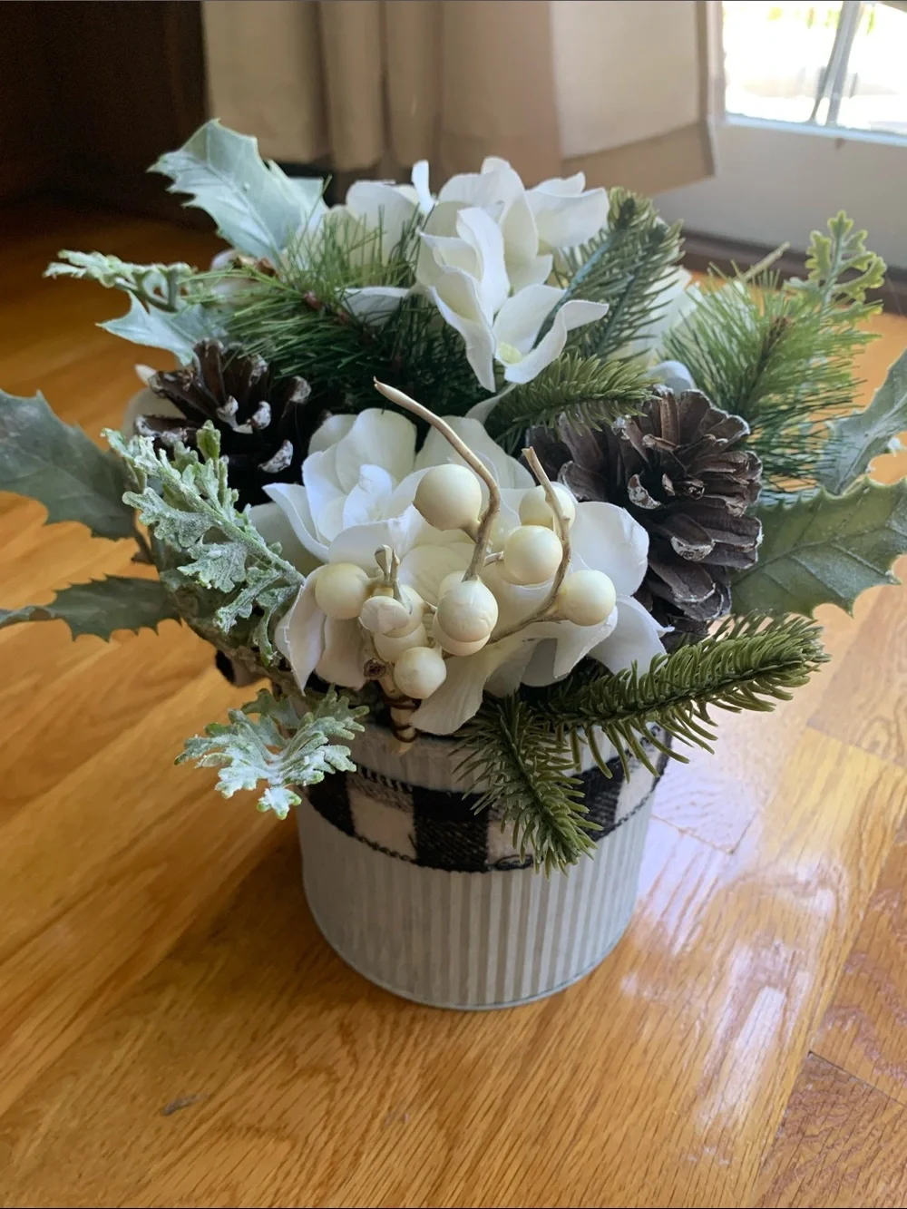 Winter White Floral Arrangement with Pinecones